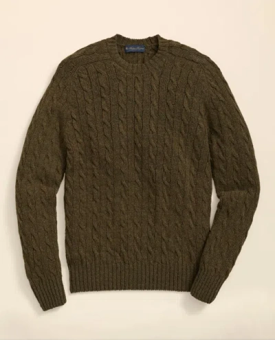 Brooks Brothers Cable Crewneck Sweater In Shetland Wool In Green