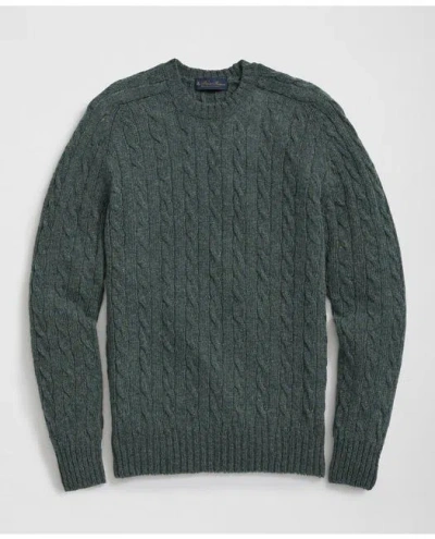Brooks Brothers Cable Crewneck Sweater In Shetland Wool In Green