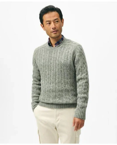 Brooks Brothers Cable Crewneck Sweater In Shetland Wool In Grey