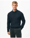 Brooks Brothers Cable Crewneck Sweater In Shetland Wool In Navy
