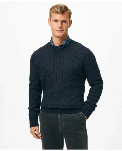 Brooks Brothers Cable Crewneck Sweater In Shetland Wool In Navy