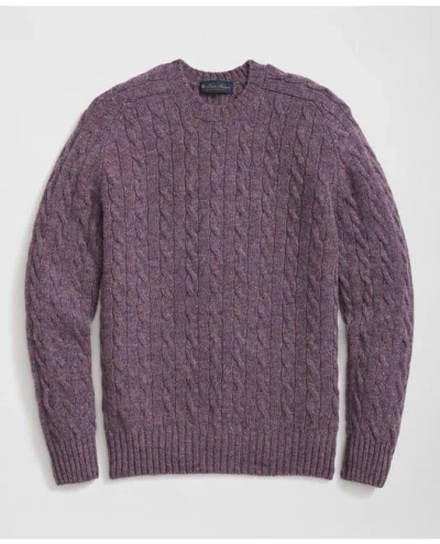 Brooks Brothers Cable Crewneck Sweater In Shetland Wool In Purple