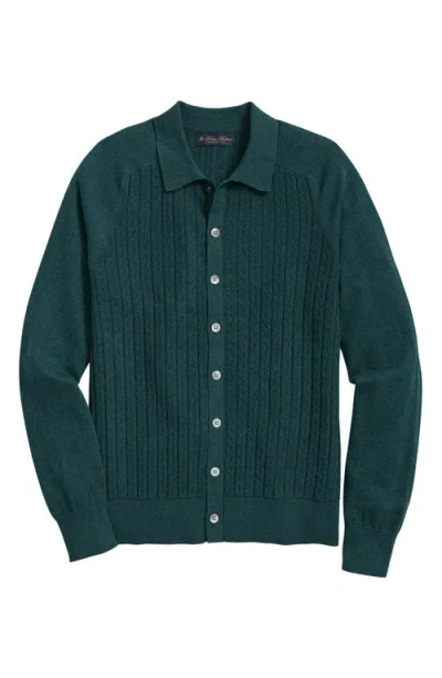 Brooks Brothers Cotton Mini-cable Polo Cardigan In Green