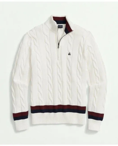 Brooks Brothers Cable Knit Tennis Half-zip Sweater In Supima Cotton In White
