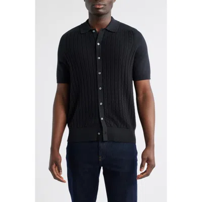 Brooks Brothers Cable Stitch Cotton Button-up Polo Sweater In Black