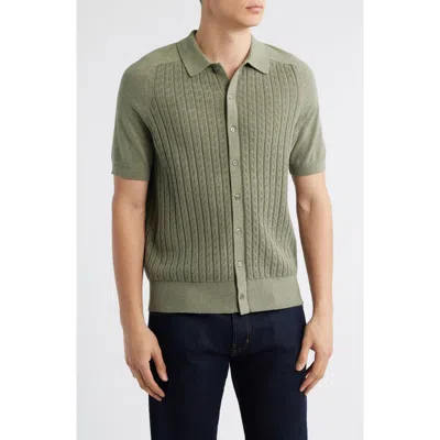 Brooks Brothers Cable Stitch Cotton Button-up Polo Sweater In Green