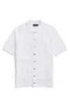 Brooks Brothers Cable Stitch Cotton Button-up Polo Sweater In White