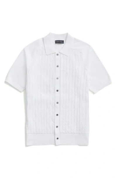 Brooks Brothers Cable Stitch Cotton Button-up Polo Sweater In White