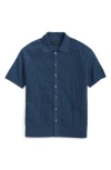 Brooks Brothers Cable Stitch Cotton Button-up Polo Sweater In Blue