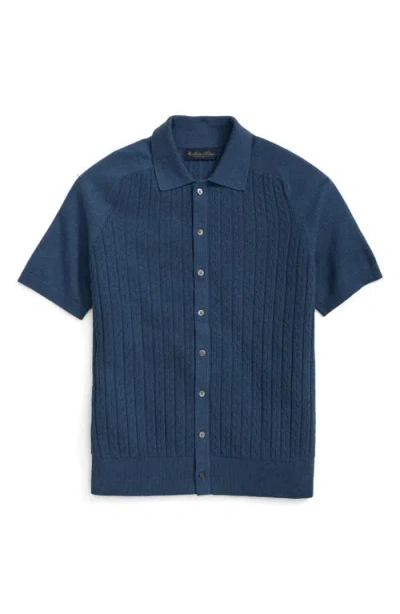 BROOKS BROTHERS BROOKS BROTHERS CABLE STITCH COTTON BUTTON-UP POLO SWEATER