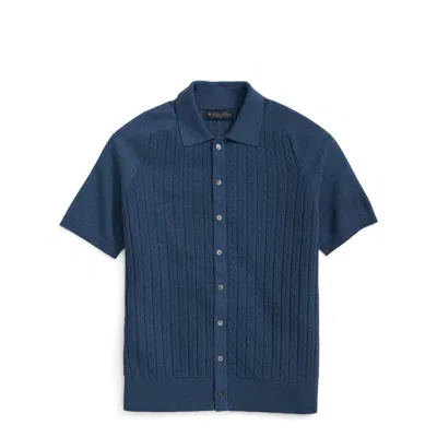 Brooks Brothers Cable Stitch Cotton Button-up Polo Sweater In Medium Indigo Heather