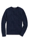 Brooks Brothers Cable Stitch Linen Crewneck Sweater In Navy Linen