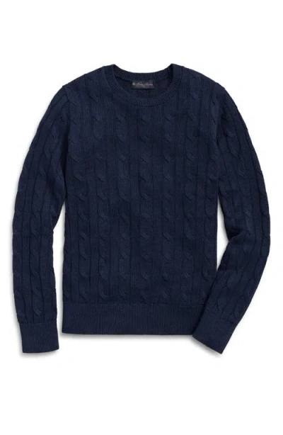 Brooks Brothers Cable Stitch Linen Crewneck Sweater In Navy Linen