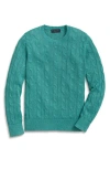 Brooks Brothers Cable Stitch Linen Crewneck Sweater In Teal