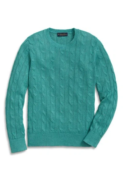 Brooks Brothers Cable Stitch Linen Crewneck Sweater In Teal