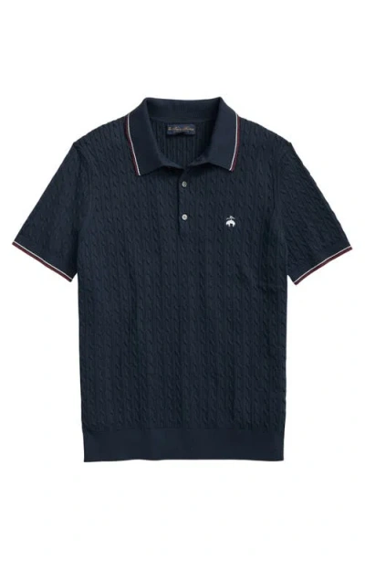 Brooks Brothers Cabled Cotton Tennis Polo Sweater In Navy Blazer