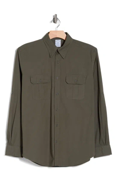 Brooks Brothers Canvas Safari Regular Fit Button-down Shirt In Dark Green