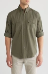 Brooks Brothers Canvas Safari Regular Fit Button-down Shirt In Dark Green