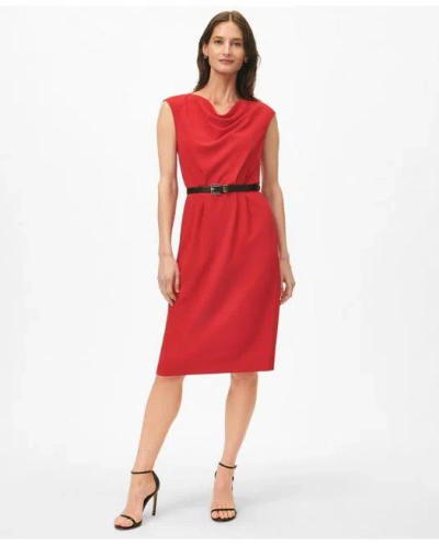 Brooks Brothers Cap Sleeve Belted Cowl Neck Dress In Fine Twill Stretch Crepe In Bright Red