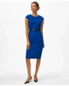 Brooks Brothers Cap Sleeve Belted Welt-pocket Dress In Fine Twill Stretch Crepe In Medium Navy