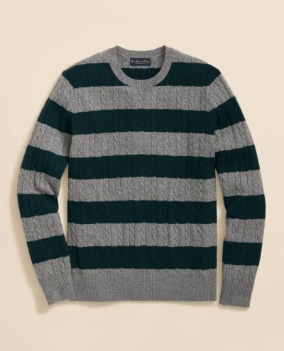 Brooks Brothers Cashmere Wool Cable-knit Sweater In Rugby Stripe In Gray