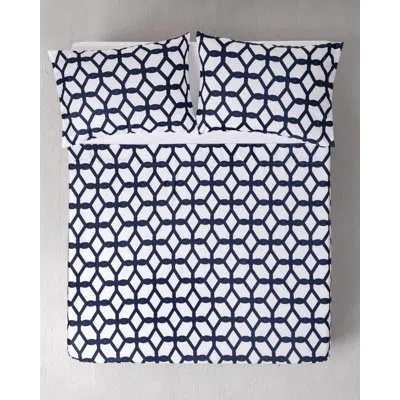 Brooks Brothers Chain Link Allover Printed 4 Piece 100% Cotton Guest Room Sheet Set Case Pack In Navy