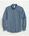 Brooks Brothers Chambray Cotton Poplin Polo Button Down Collar, Sport Shirt In Dark Blue