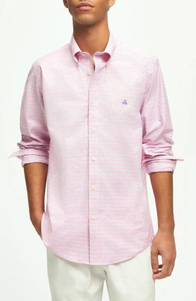 Brooks Brothers Check Stretch Button-down Oxford Shirt In Pinkcheck