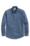 Brooks Brothers Stretch Supima Cotton Non-iron Oxford Polo Button Down Collar Windowpane Shirt In Blue