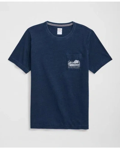 Brooks Brothers Cherry Street T-shirt In Indigo Washed Cotton In Dark Indigo