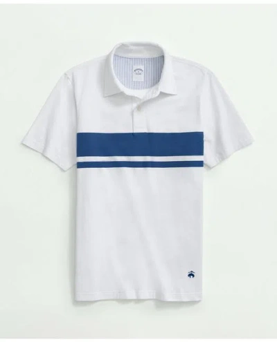 Brooks Brothers Chest Stripe Polo Shirt In Peached Cotton | White | Size Small