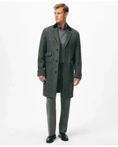 Brooks Brothers Chesterfield Coat In Harris Tweed Wool In Black