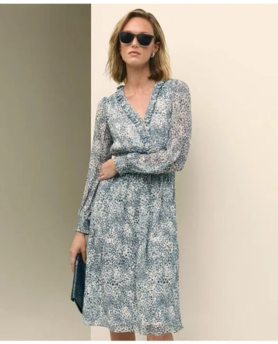 Brooks Brothers Chiffon Abstract Print Dress In Blue