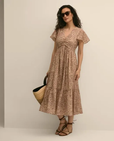 Brooks Brothers Chiffon Floral Flutter-sleeve Dress In Multi