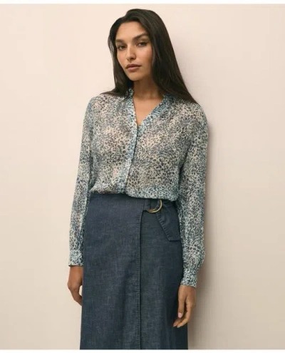 Brooks Brothers Chiffon Watercolor Motif Blouse In Blue