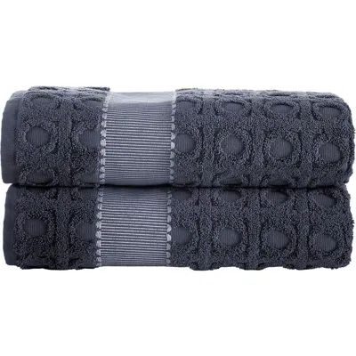 Brooks Brothers Circle In Square 2-pack Turkish Cotton Hand Towels In Gray