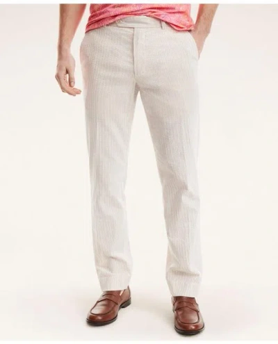 Brooks Brothers Clark Straight-fit Cotton Seersucker Pants In Beige