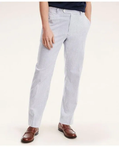 Brooks Brothers Clark Straight-fit Cotton Seersucker Pants In Blue
