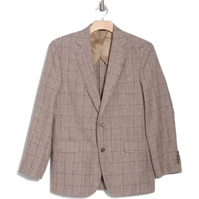 Brooks Brothers Classic Fit Beige Plaid Hemp & Linen Blazer In Beige Overcheck