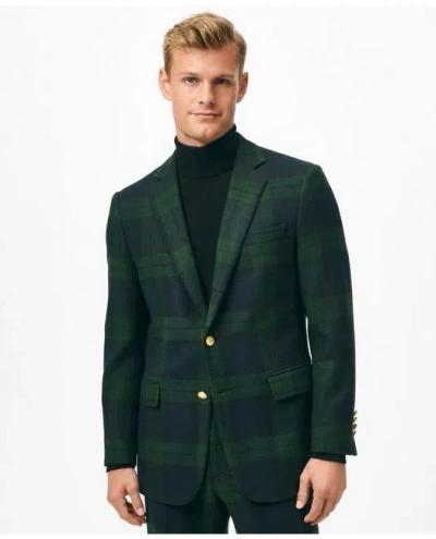 Brooks Brothers Classic Fit Blazer In Black Watch Tartan Wool Tweed In Navy
