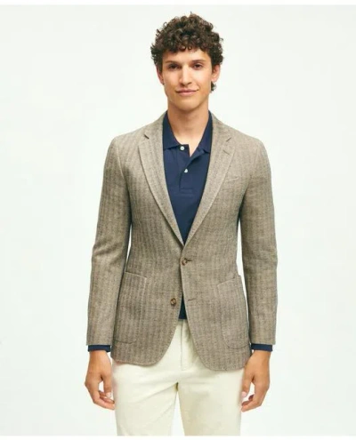 Brooks Brothers Classic Fit Cotton-wool Blend Knit Herringbone Sport Coat In Black