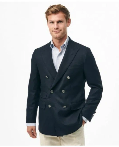 Brooks Brothers Classic Fit Double-breasted Blazer In Basketweave Wool-cashmere In Navy