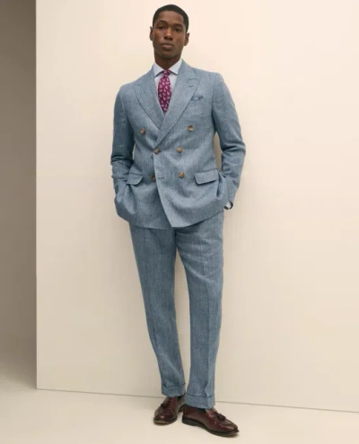 Brooks Brothers Classic Fit Herringbone Linen Single-pleat Suit Pants In Gray