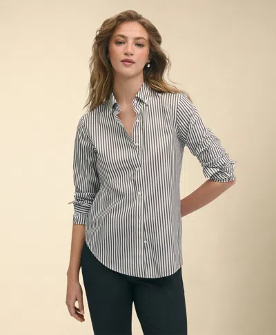 Brooks Brothers Classic Fit Non-iron Striped Stretch Poplin Supima Shirt With Button Down Collar In Black