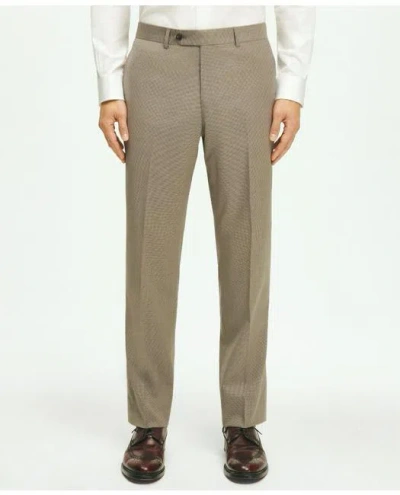 Brooks Brothers Classic Fit Stretch Wool Mini-houndstooth 1818 Dress Trousers In Khaki