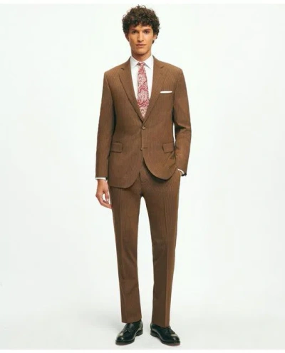 Brooks Brothers Classic Fit Stretch Wool Pinstripe 1818 Suit | Brown | Size 48 Regular