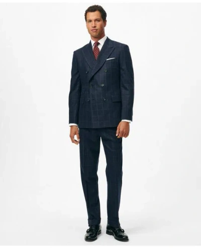 Brooks Brothers Classic Fit Wool Cashmere Flannel Windowpane 1818 Suit In Navy