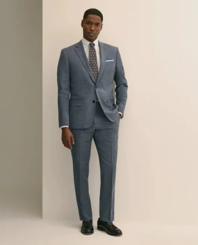 Brooks Brothers Classic-fit Stretch Wool Blend Overcheck Suit Pants In Blue