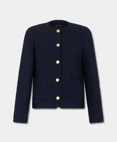 Brooks Brothers Collarless Gold Buttons Wool Jacket In Blue