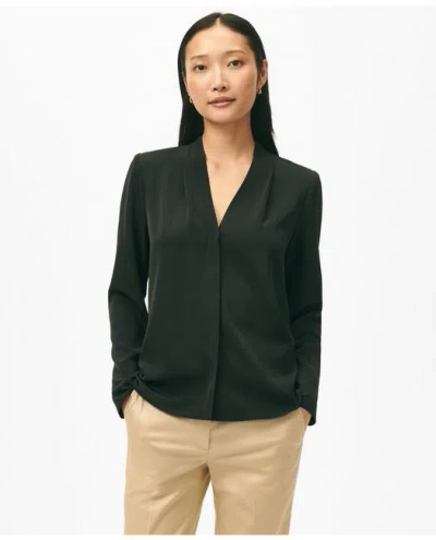 Brooks Brothers Concealed-placket Blouse In Crepe In Black